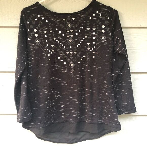 H&M gray black geometric silver design thin knit sweater top blouse girl/14 - Picture 2 of 9